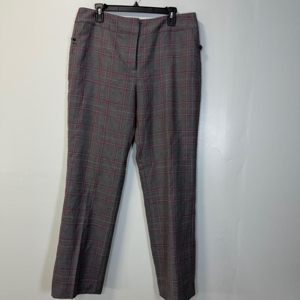 Talbots Womens Gray Red Plaid Wool Blend Straight Leg Dress Pants Size 14 NWOT